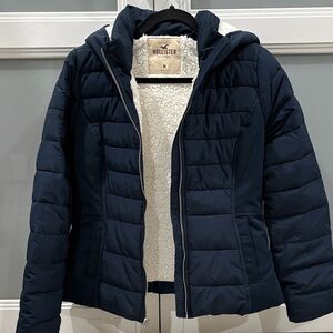 Hollister Women's Dark Blue Puffer Coat